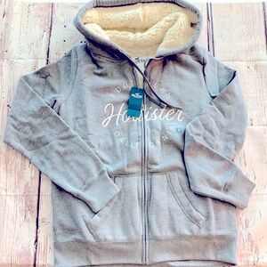 SHERPA LINED FULL ZIP LOGO HOODIE GRAY SIZE MEDIUM